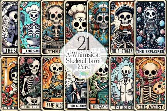 Whimsical Skeletal Tarot Card Clipart Graphic Illustrations By JaneCreative