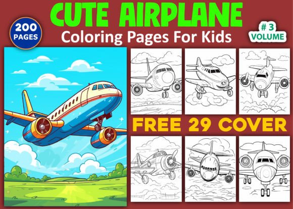 200 Cute Airplane Coloring Pages Vol - 3 Graphic Coloring Pages & Books Kids By Sobuj Store