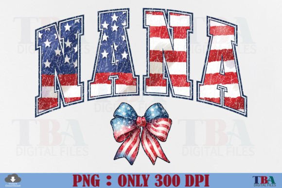 4th of July Nana PNG, Retro Coquette Bow Graphic T-shirt Designs By TBA Digital Files