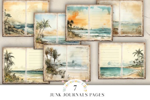 Beach Shabby Chic Junk Journal Paper Graphic Backgrounds By Watercolour Lilley