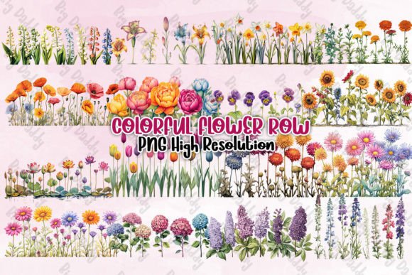 Colorful Flower Row Clipart PNG Graphic Illustrations By Big Daddy