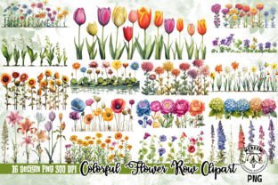Colorful Flower Row Clipart PNG Graphic Illustrations By mfreem 1