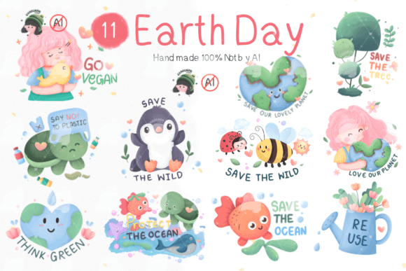 Earth Day PNG Sublimation Bundle Clipart Gráfico Ilustrações para Impressão Por chaochan_studio