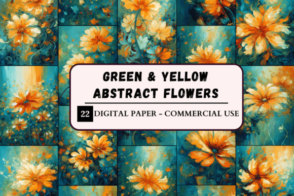 Orange and Yellow Flowers Digital Paper Graphic Patterns By daphnekstudio