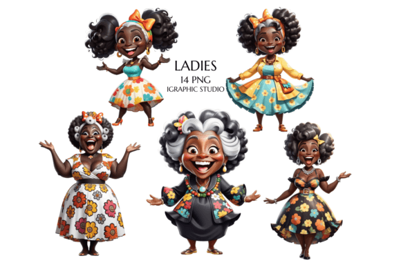 Quirky Black Old Ladies Clipart Graphic Illustrations By Igraphic Studio