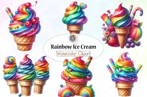 Rainbow Ice Cream Delight Grafik Druckbare Illustrationen Von LibbyWishes
