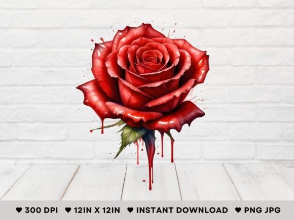 Red Rose with Blood Dripping PNG Graphic Icons By DesignScape Arts