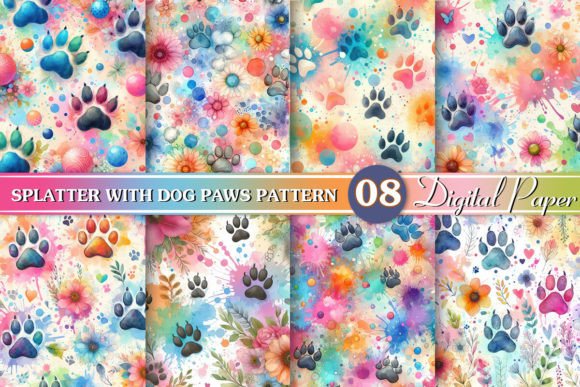 Splatter with Dog Paws Pattern Grafika Papierowe Wzory Przez Magic World