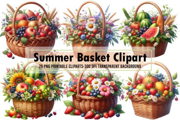 Summer Basket Sublimation Clipart Bundle Gráfico Ilustraciones Imprimibles Por Sublimation Artist