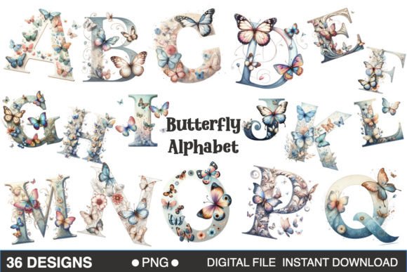 Watercolor Butterfly Alphabet Clipart Graphic Crafts By allaboutartwork94