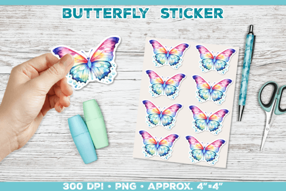 Watercolor Butterfly Sticker PNG Graphic Print Templates By julimur
