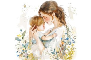 Watercolor Mother's Day Clipart PNG Afbeelding Afdrukbare Illustraties Door MockupHouse