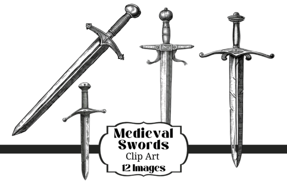 12 Medieval Sword Weapons Clip Art Graphic Objects By Laura Beth Love