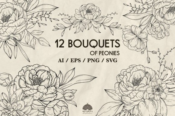 Peony Bouquets SVG PNG EPS Graphic Illustrations By HappyWatercolorShop