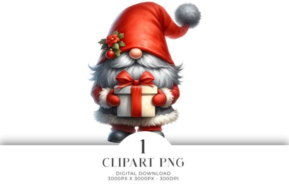 Red Santa Christmas Gnome Clipart PNG Illustration Illustrations Imprimables Par Watercolour Lilley