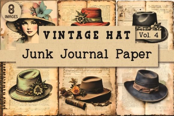 Vintage Hat Junk Journal Paper Vol. 4 Gráfico Fondos Por VintageRetroCafe
