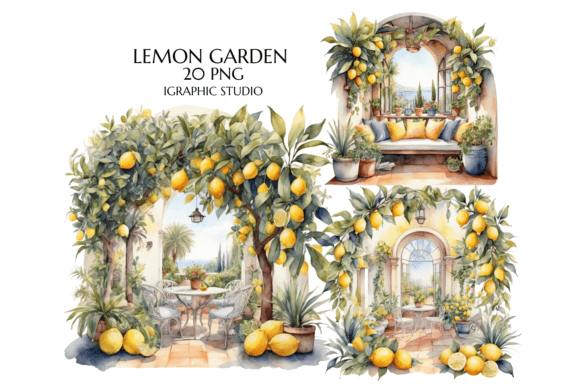 Watercolour Cozy Lemon Garden, Graphic Illustrations By Igraphic Studio