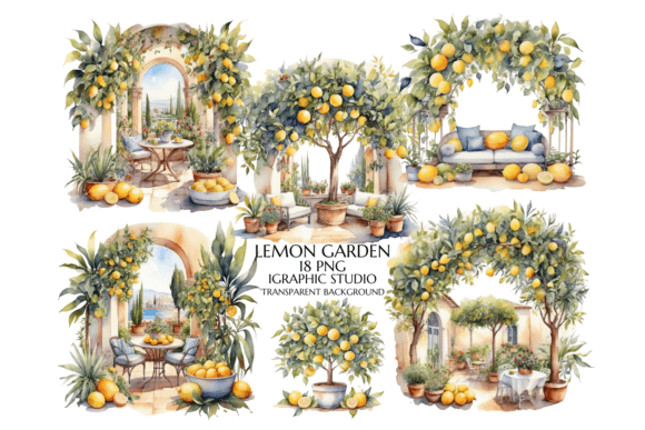 Watercolour Italian Lemon Garden Graphic Illustrations By Igraphic Studio
