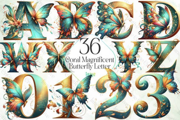 Coral Magnificent Butterfly Letter Graphic Illustrations By JaneCreative
