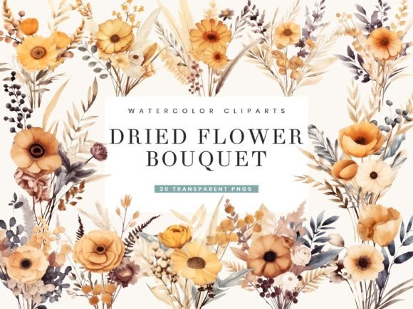 Dried Flower Bouquet Clipart Graphic Illustrations By busydaydesign