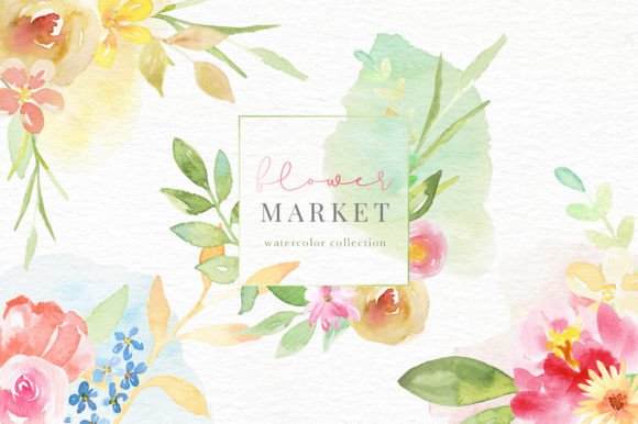 FLOWER MARKET WATERCOLOR COLLECTION Graphic Illustrations By avalonrosedesign