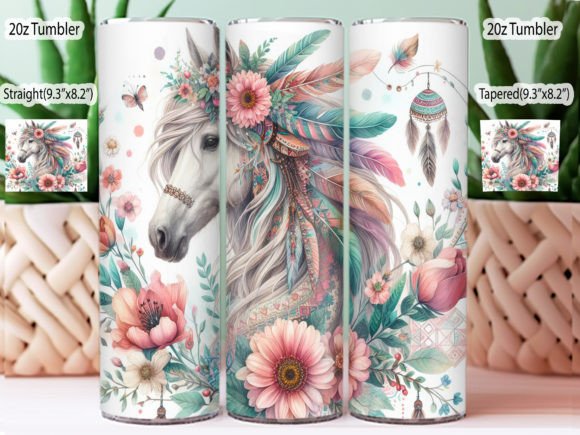 Floral Boho Horse 20 Oz Tumbler Wrap PNG Graphic Crafts By IRSHOP