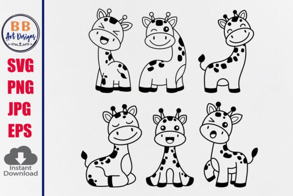 Giraffe SVG, Cute Baby Giraffe Outline Graphic Crafts By BB Art Designs
