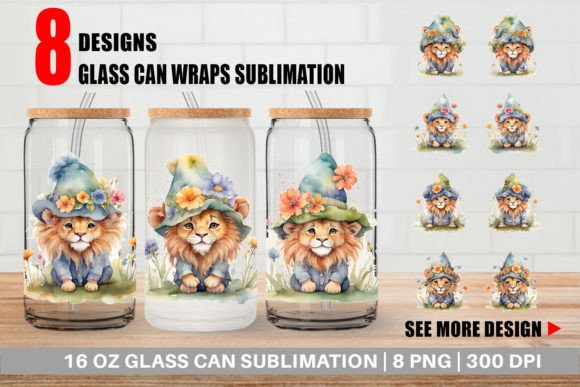 Glass Can Watercolor Spring Lion Graphic Crafts By Artnoy