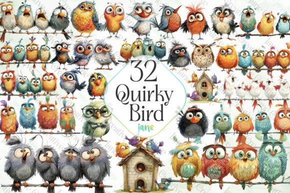 Quirky Bird Sublimation Clipart Gráfico Ilustraciones Imprimibles Por JaneCreative