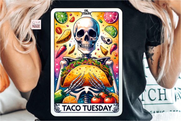Taco Tarot Card Skeleton PNG Food Illustration Modèles d'Impression Par Pixel Paige Studio