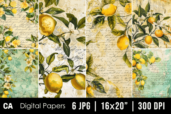 Vintage Lemon Journal Page Backgrounds Grafik Hintegründe Von Chinnisha Arts