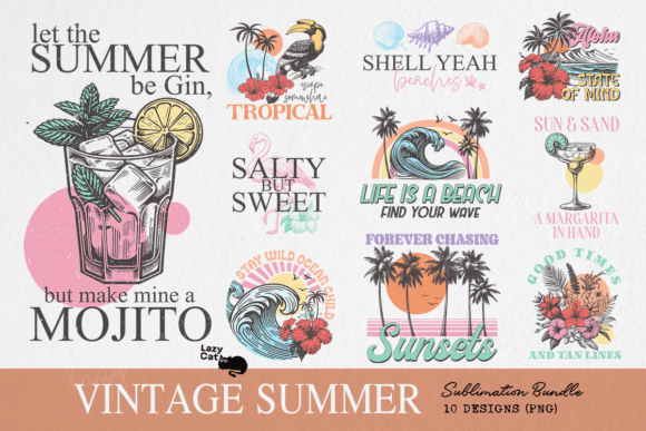 Vintage Summer Beach Sublimation Bundle Graphic Crafts By Lazy Cat