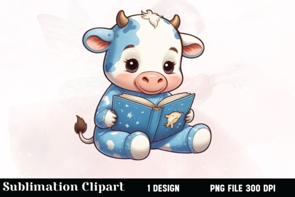 Watercolor Cow Reading Book Clipart Graphic Illustrations By Vertex