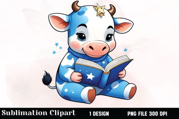Watercolor Cow Reading Book Clipart Graphic Illustrations By Vertex