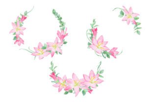 Watercolor Pink Flowers Frames&Bouquets Grafika Ilustracje do Druku Przez outlander1746 3