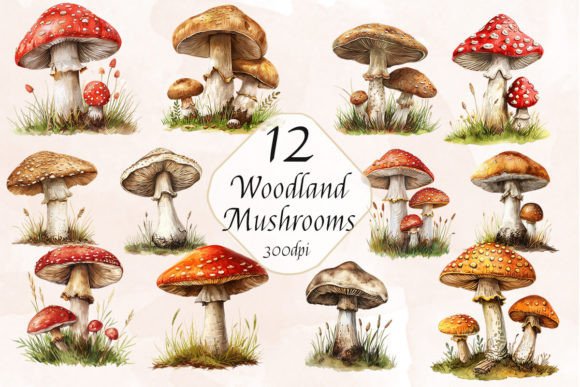 Woodland Mushroom Sublimation Clipart Graphic Illustrations By ArtCursor