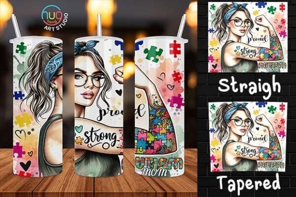 Autism Mom Strong Proud Tumbler Tumbler Graphic Tumbler Wraps By HugHang Art Studio