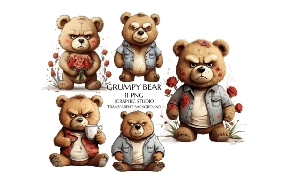 Grumpy Teddy Bear Clipart Grafik Druckbare Illustrationen Von Igraphic Studio