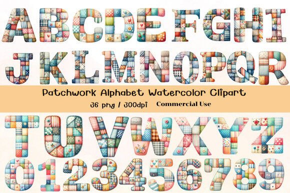 Patchwork Alphabet Watercolor Clipart Graphic Crafts By Design By Naree