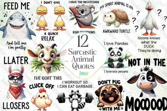 Sarcastic Animal Quotes Sublimation Gráfico Ilustraciones Imprimibles Por JaneCreative