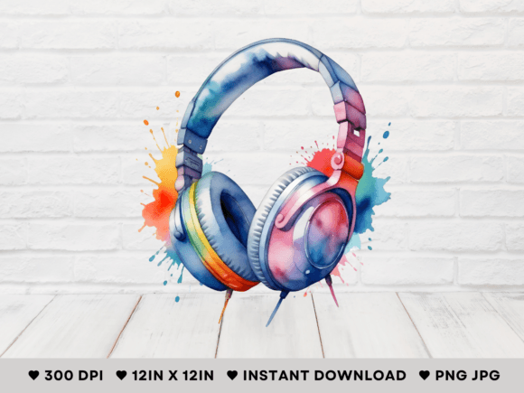 Vibrant Watercolor Headphone Art Illustration Icônes Par DesignScape Arts