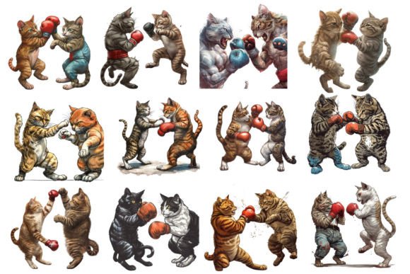 Boxing Cat Sublimation Design 12 Png Set Gráfico PNG transparentes AI Por Nayem Khan