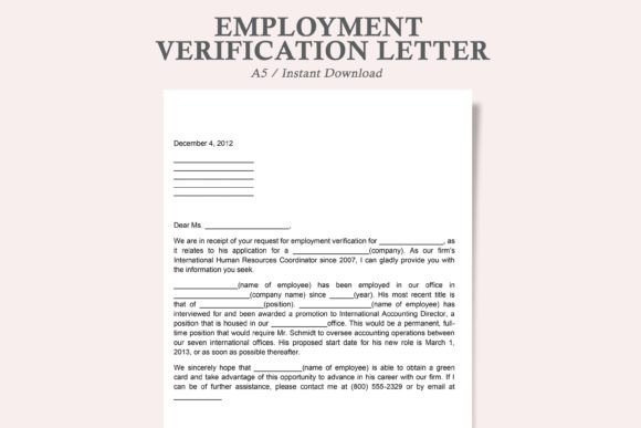 Employment Verification Letter Grafika Szablony do Druku Przez watercolortheme