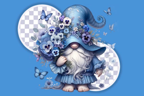 Blossom Gnome with Blue Flowers Clipart Grafica Illustrazioni Stampabili Di shipna2005