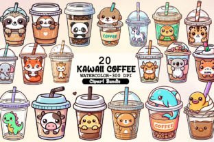 Kawaii Coffee Cup of Animals Clipart Graphic Illustrations By Little Girl 1