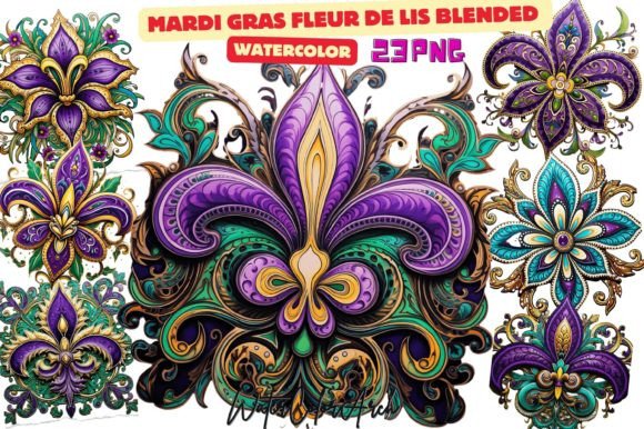 Mardi Gras Fleur De Lis Blended Clipart Gráfico Generados por IA Por WaterColorArch