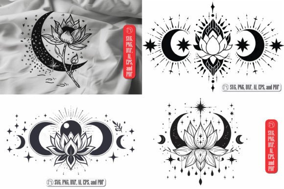 Moon and Lotus Yoga SVG Cut File Bundle Illustration SVG 3D Par NGISED
