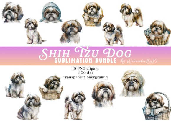 Watercolor Shih Tzu Dog Bundle Clipart Graphic Crafts By WatercolorByKr