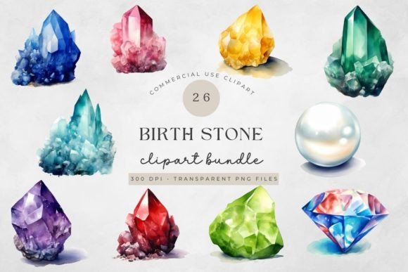 Birth Stone Birthday Watercolor Clipart Graphic Illustrations By Feather Flair Art