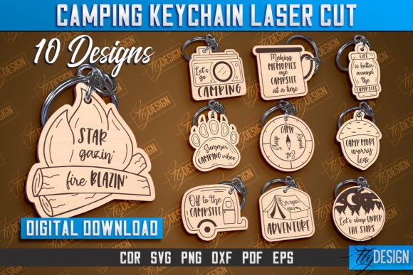 Camping Keychain Laser Cut Design Bundle Grafika Rękodzieła Przez flydesignsvg